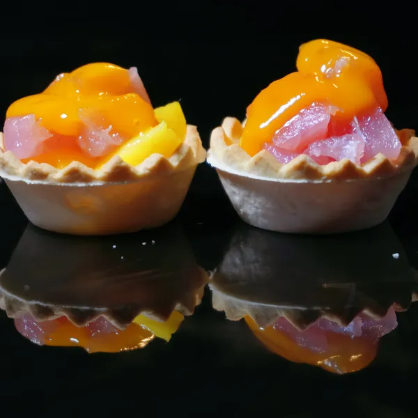 Tartaletas atún, mango, salsa de mango (2u)